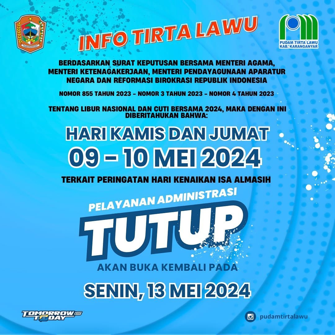 PEMBERITAHUAN UNTUK PELAYANAN ADMINSTRASI TUTUP TENTANG LIBUR NASIONAL DAN CUTI BERSAMA