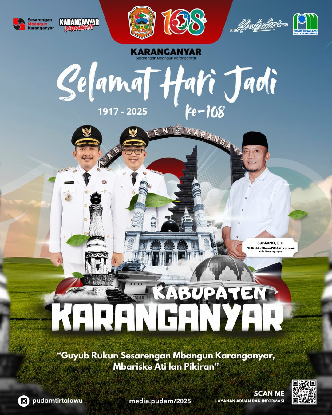 PUDAM TIRTA LAWU UCAPKAN SELAMAT HARI JADI KE-108 KABUPATEN KARANGANYAR