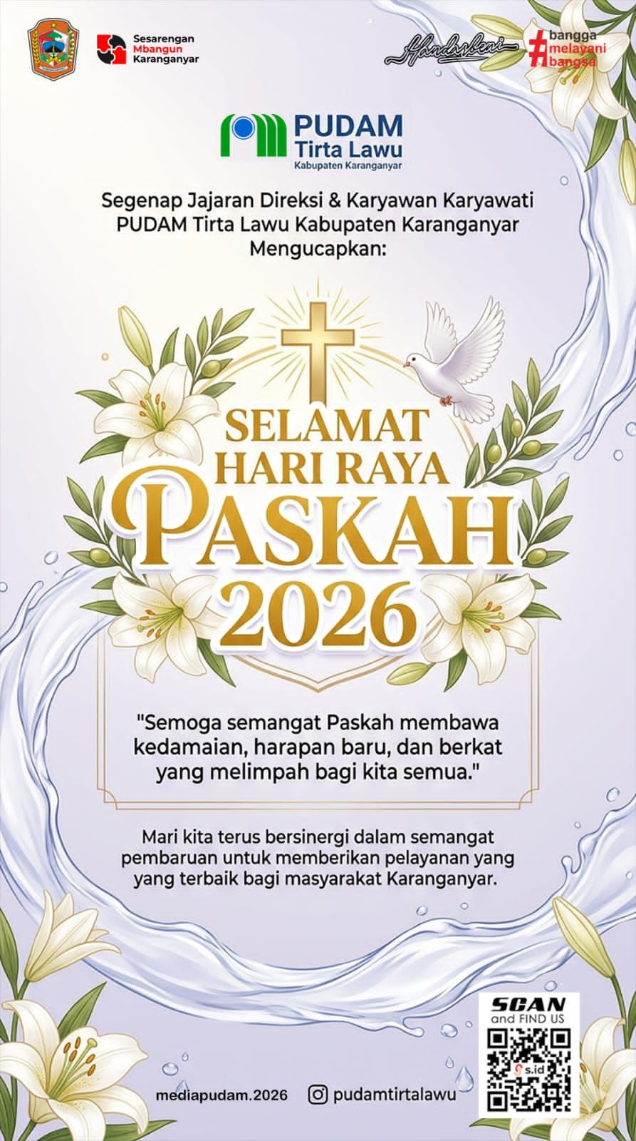 SELAMAT HARI RAYA PASKAH 2026, PUDAM TIRTA LAWU TEGUHKAN SEMANGAT PELAYANAN DAN KEBERSAMAAN