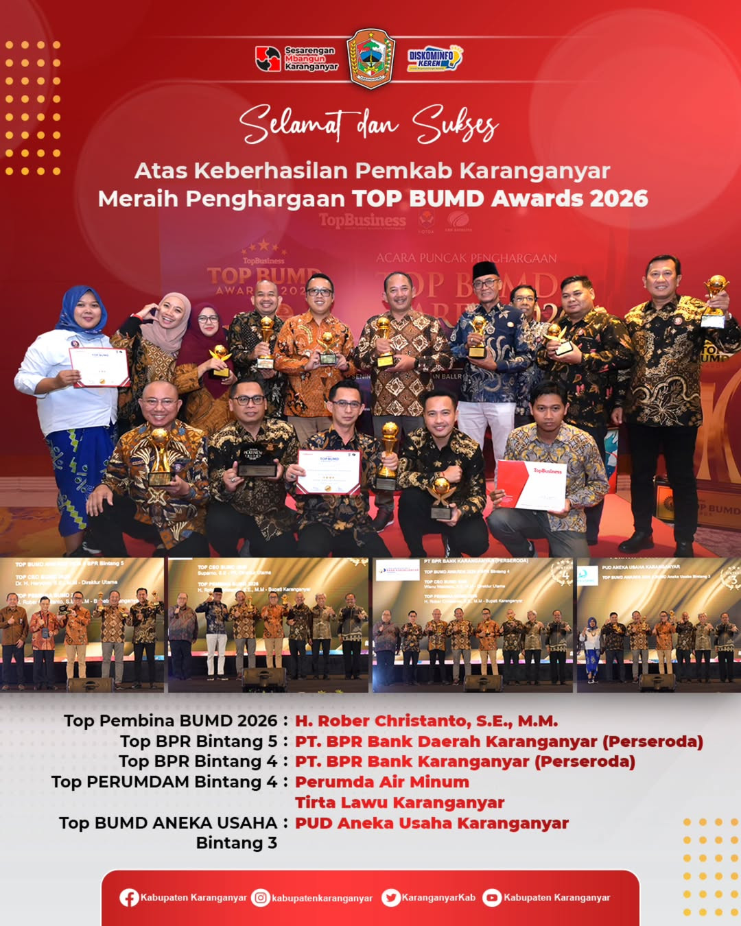 PERUMDA AIR MINUM TIRTA LAWU KARANGANYAR RAIH PENGHARGAAN TOP BUMD AWARDS 2026