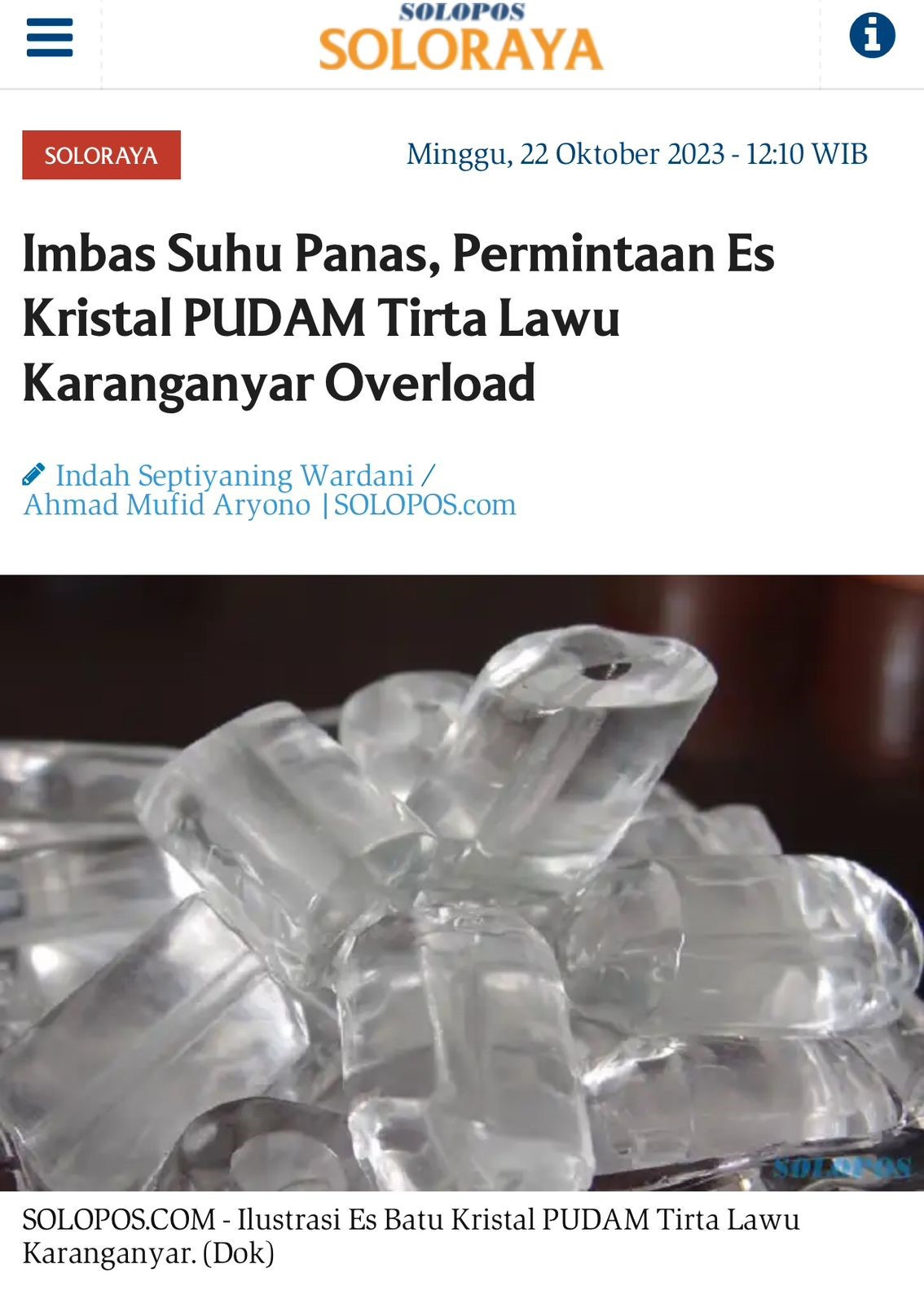 IMBAS SUHU PANAS, PERMINTAAN ES KRISTAL PUDAM TIRTA LAWU KARANGANYAR OVERLOAD