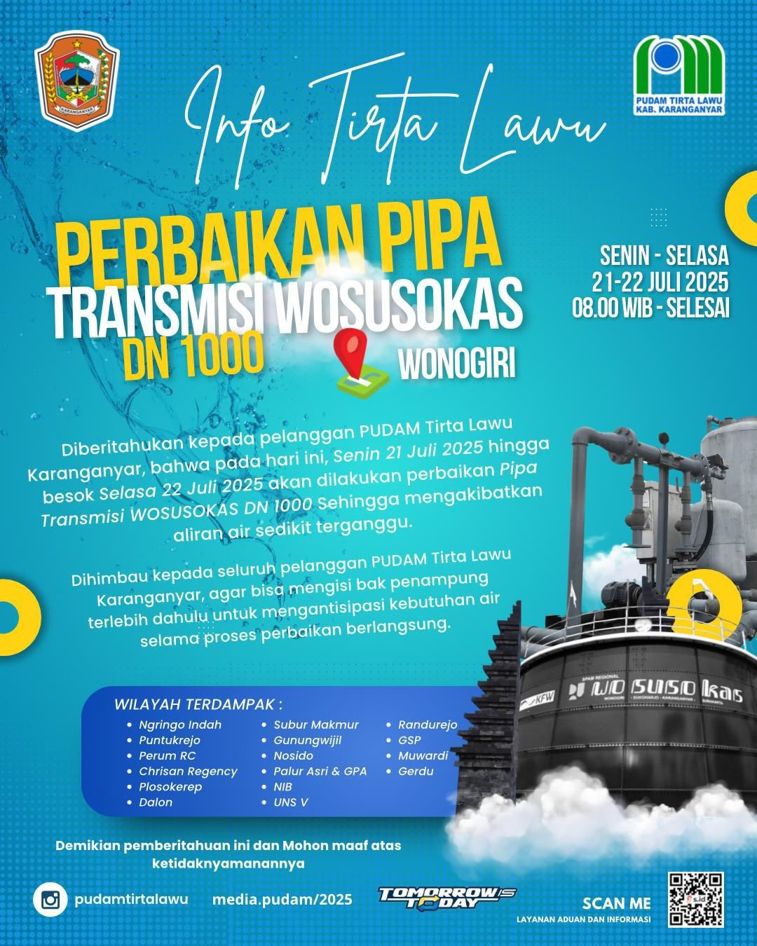 PERBAIKAN PIPA TRANSMISI WOSUSOKAS DN 1000, PASOKAN AIR TERGANGGU SEMENTARA