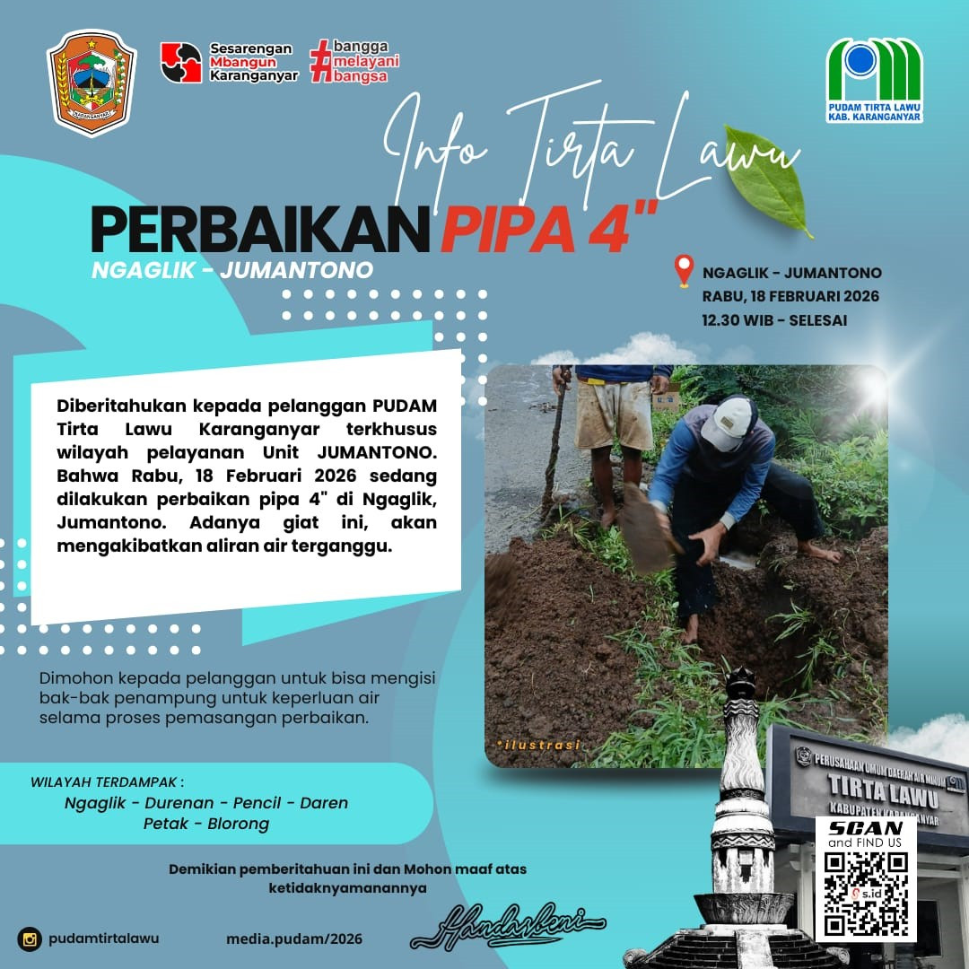 PERBAIKAN PIPA 4 INCI DI NGAGLIK–JUMANTONO, ALIRAN AIR SEMENTARA TERGANGGU