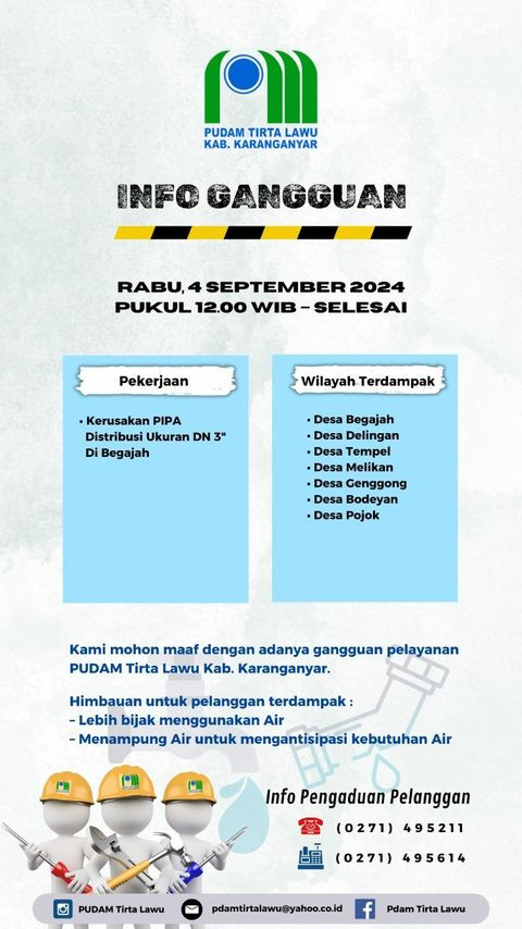 PEMBERITAHUAN WILAYAH PELAYANAN KELURAHAN POPONGAN, DELINGAN KECAMATAN KARANGANYAR DAN SEKITARNYA
